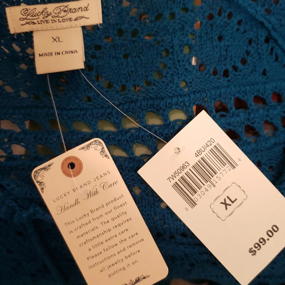 Lucky Brand Teal Blue Crochet Boho Peasant Tunic Top Women XL NWT - Picture 5 of 9